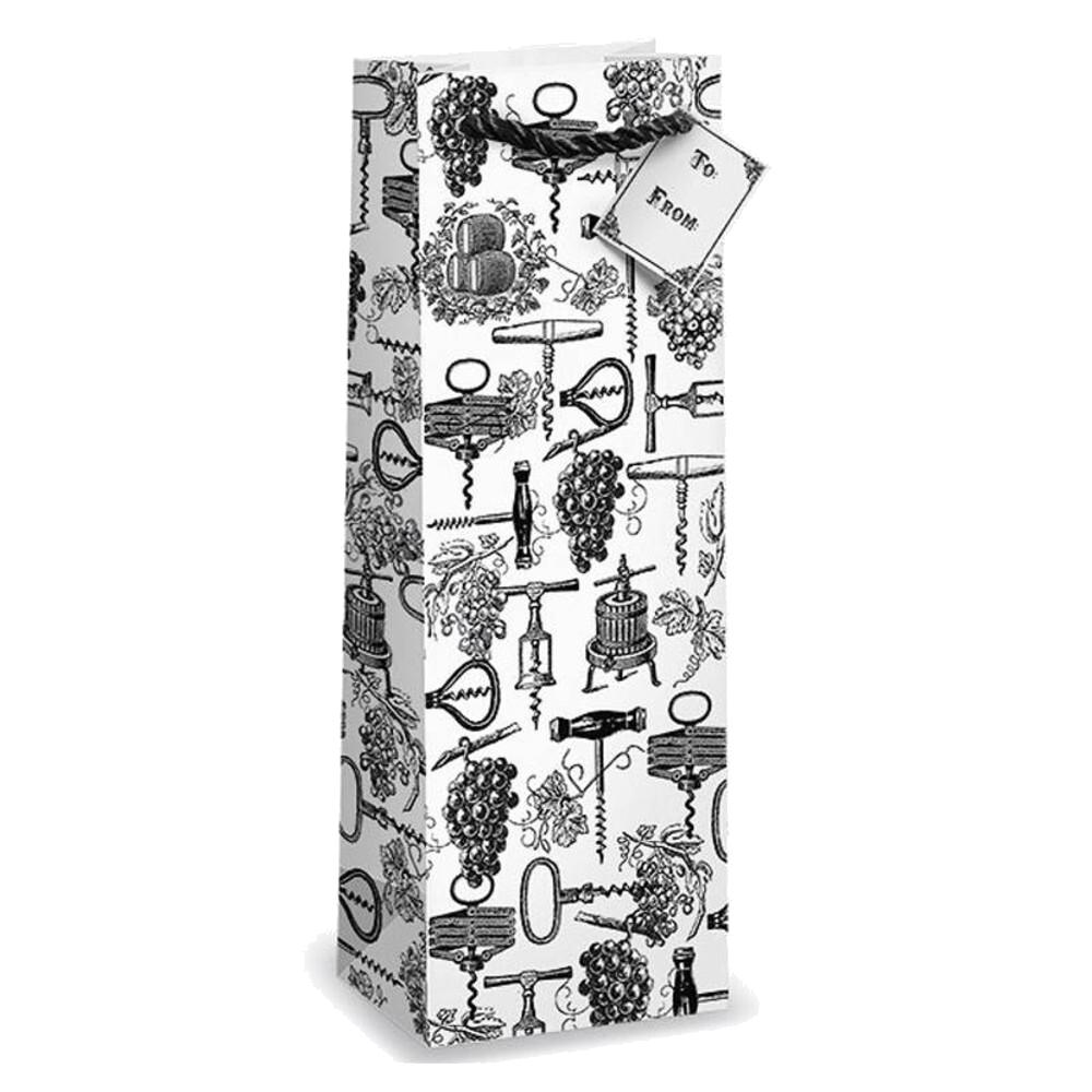 Wine Gift Bag Antique Corkscrews Single Bottle